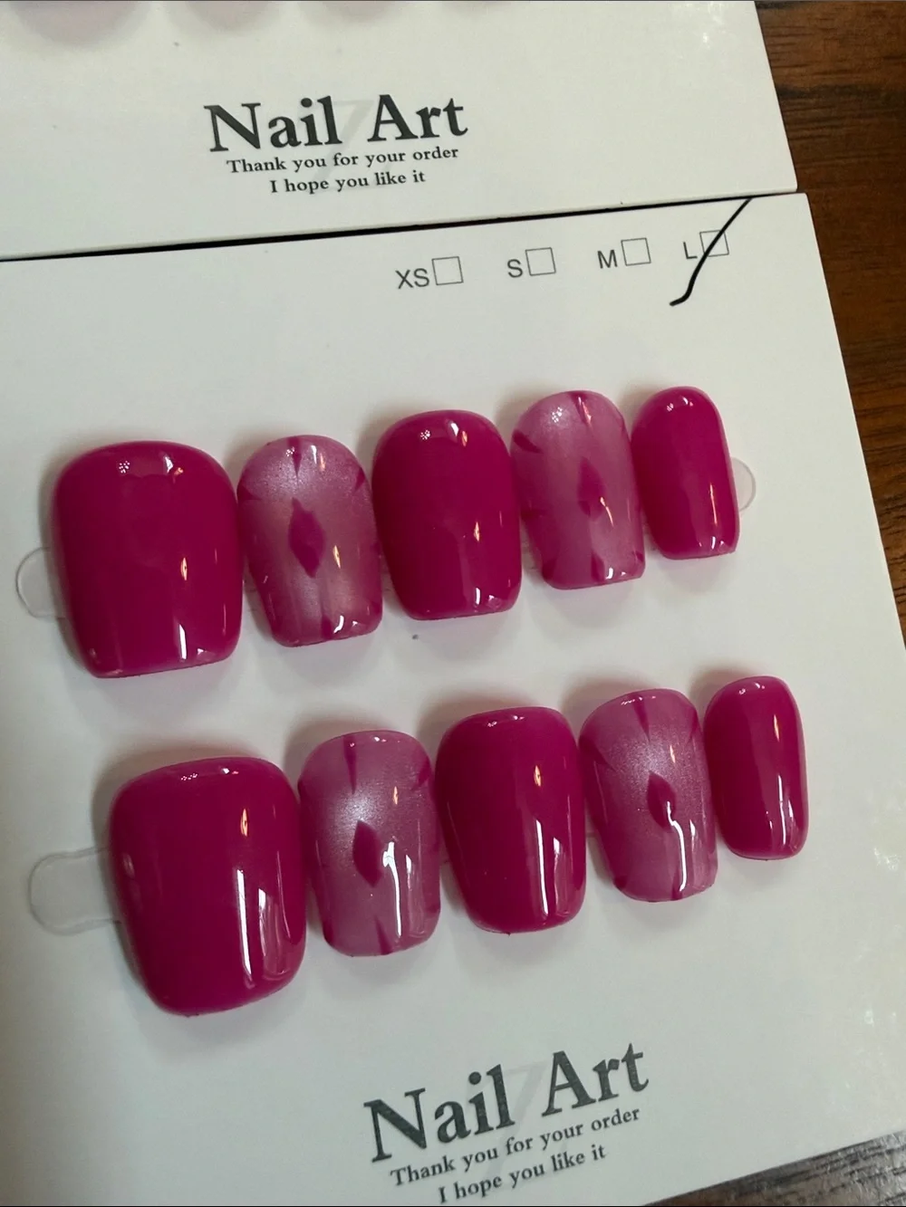 Bundle of two Press-On Nail Sets — Wine Red & Hot Pink Floral Cat Eye Large